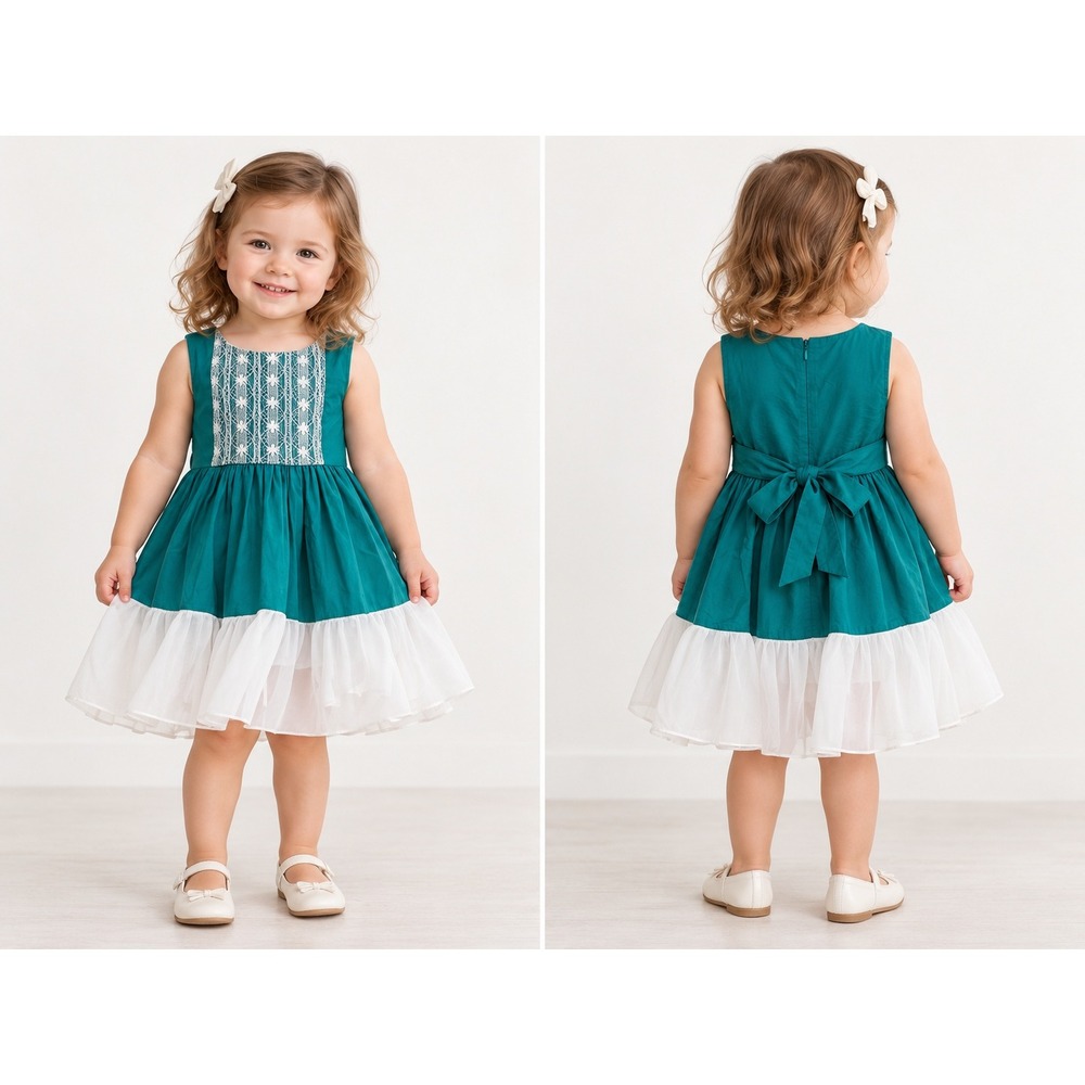 Boutique Think Pink Bows Girls Teal White Lace Tiered Party Dress Size 2 NEW